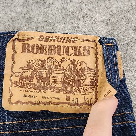 VTG 80s 90s Genuine Roebucks Mens 38x30 Dark Wash USA Made Blue Denim Jeans - Picture 6 of 16